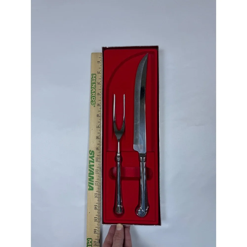 Carvel Hall Towle Stainless Steel Carving Knife and Fork Set USA with Box Silver
